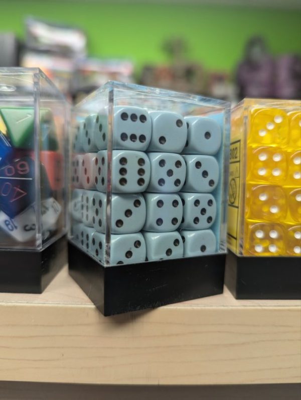 36 D6 Dice Cube - Opaque Pastel Blue with Black Pips (Chessex)