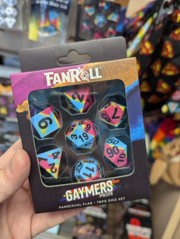 7 Piece Dice Set - Pansexual Pride 
(Gaymer Rubber Dice)